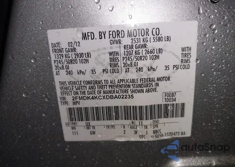 2013 Ford Edge Limited z USA, uszkodzony, nr VIN 2FMDK4KCXDBA02235